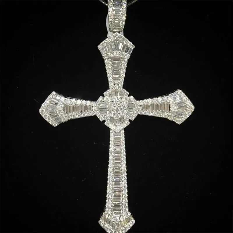 14K White Gold Lab Diamond Cross Pendant Party Wedding Pendants Necklace for Women Men Anniversary Jewelry Gift