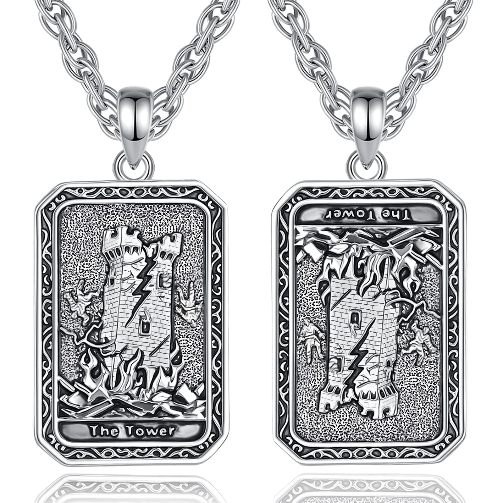 Eudora The Tower Tarot Cards Necklace Copper Vintage Major Arcana Divination Pendant Spiritual Jewelry Amulet Gift for