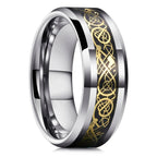 Fashion 8mm Stainless Steel Celtic Dragon Rings For Men Inlay Purple Carbon Fiber Rings Wedding Band Jewelry Birthday Gifts
