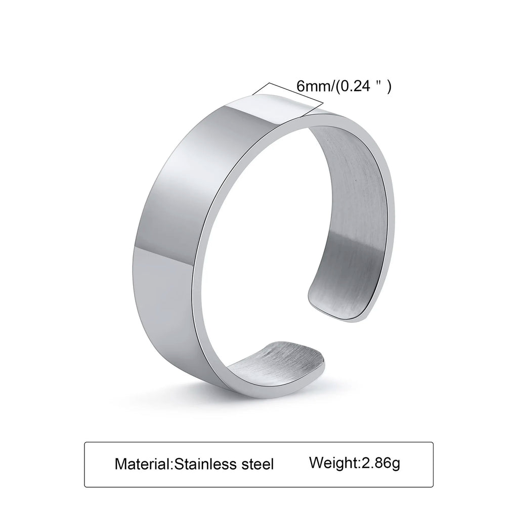 Punk Bend Ring for Men Boys,High Polished Stainless Steel Adjustable Ring,6/8/11.5mm Width Simple Ring for Husband Son