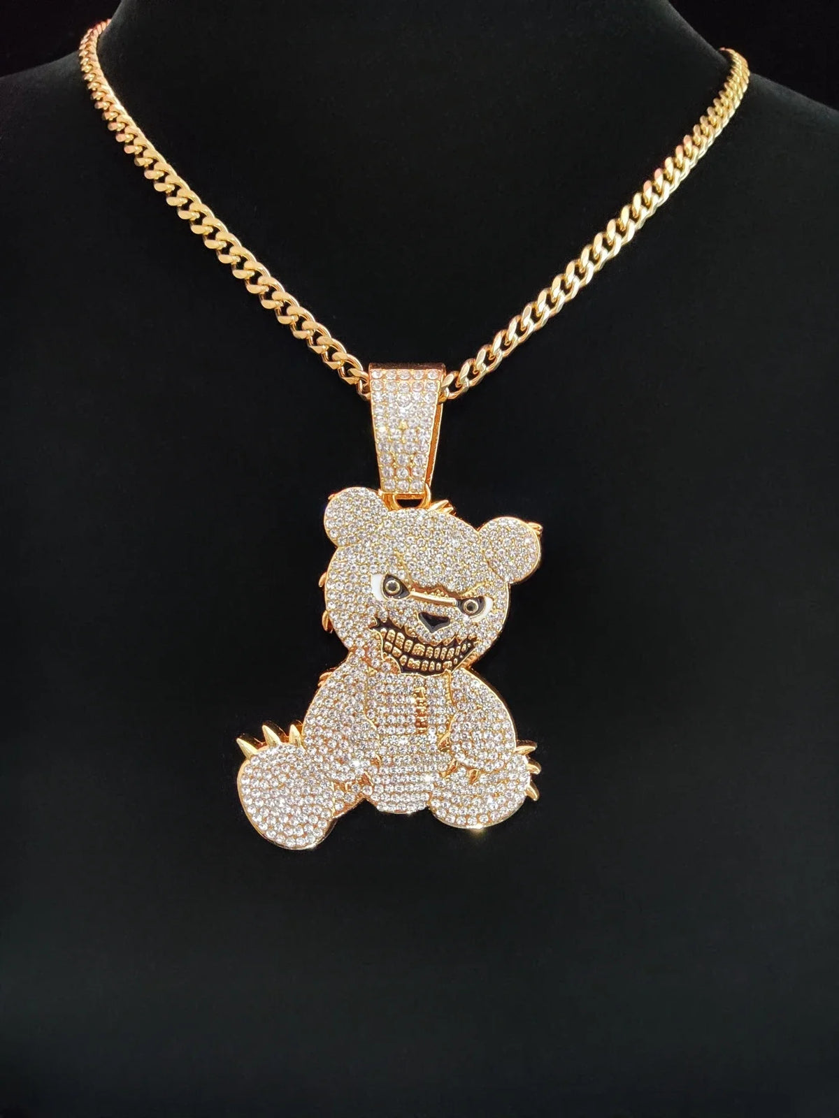 Hip Hop Bear Shape Pendant Necklace Men Women Chain Iced Out Bling Bling Necklaces HipHop Jewelry Fashion Gift