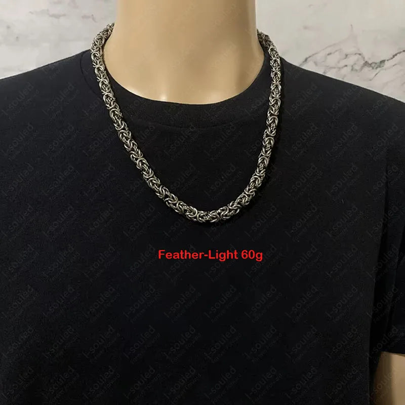 Hypoallergenic Titanium Necklace for Men - 9mm Interlocking Rings Chain Handcrafted Skin-Friendly Jewelry Lightweight Daily Wear