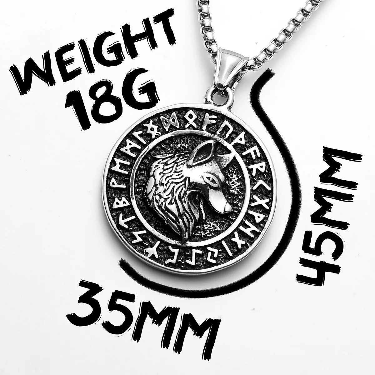 Viking Wolf Stainless Steel Pendant Necklace
