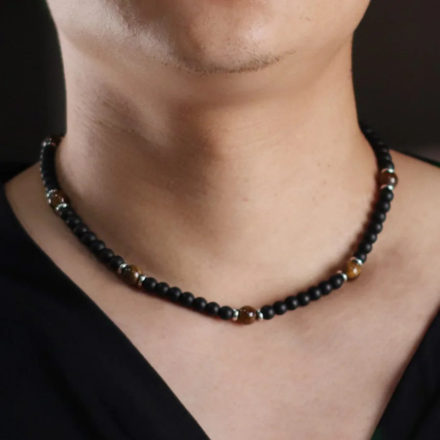 Turquoise Hematite Tiger Eye Necklace — Stainless Steel, 50cm