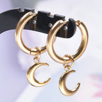 Moon Dangle Huggie Hoop Earrings, Multi-Style — Stainless Steel