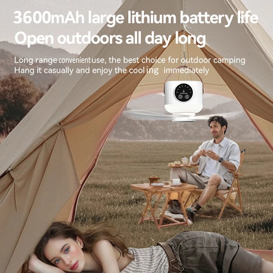 Portable Ceiling Fan, 4 Speeds, LED Display, 3-Level Night Light, 1-8H Timer, 3600mAh, Remote Control, Quiet USB Fan