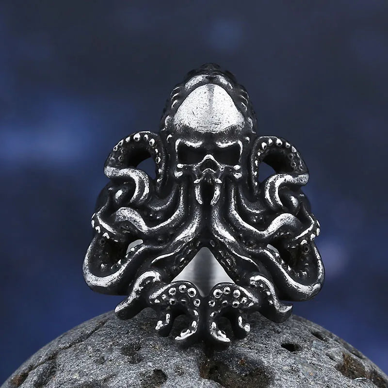2022 New Christmas Charm Halloween Octopus Skull Punk Stainless Steel Seaman Rings Men Anel Puck Jewelry Halloween Gift