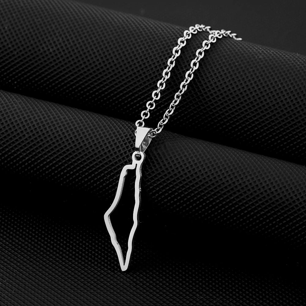 Palestine Map Pendant Necklace — Stainless Steel
