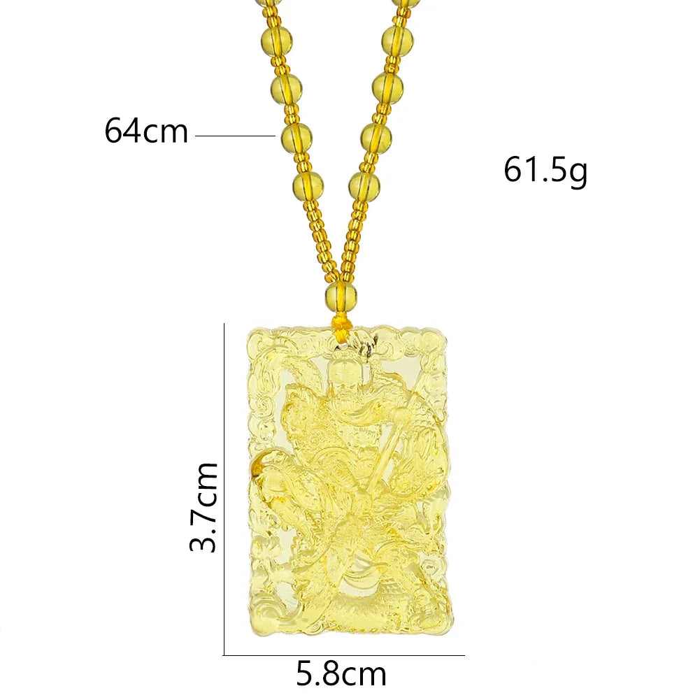 Chinese Citrine Guan Yu Pendant Necklace Lucky Ward Off Evil Spirits Auspicious Amulet Sweater Chain Protection Jewelry Gift
