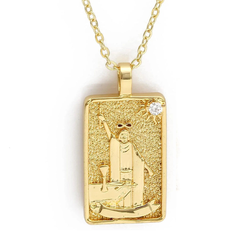 Double Sided Original Tarot Cards Necklace Tarot Moon Cigano Divination Zircon Necklace Wheel of Fortune Star Death