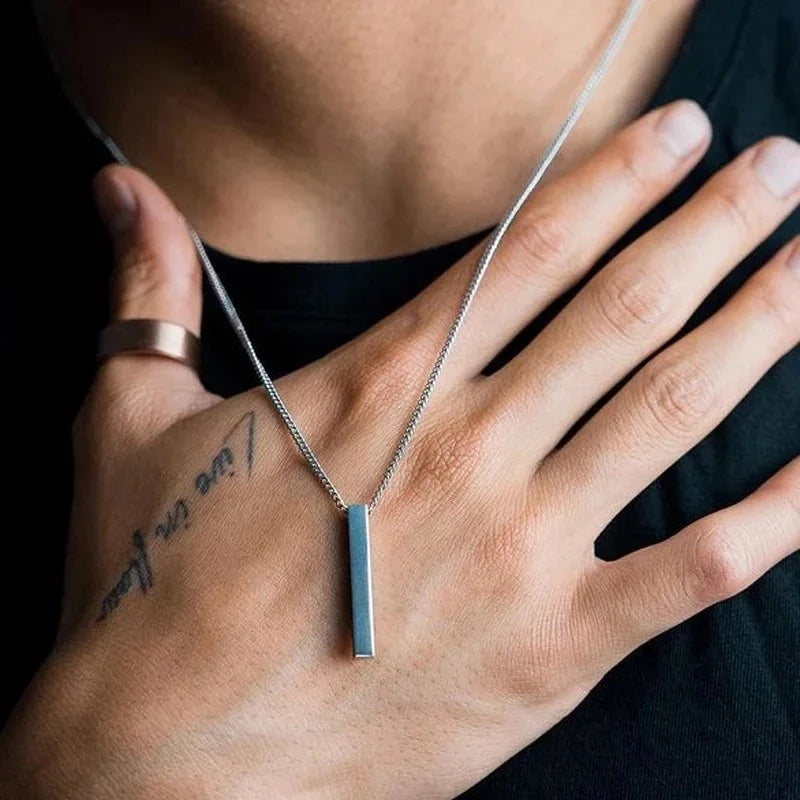 Stainless Steel 3D Bar Pendant Necklace Minimal