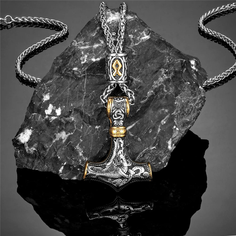 Thor's Hammer Mjolnir Pendant Necklace — Gold-Tone