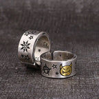 Rings for Men Women Retro Silver Color Jewelry Cute Smile Star Demon Pattern Ring Adjustable Trendy Gifts