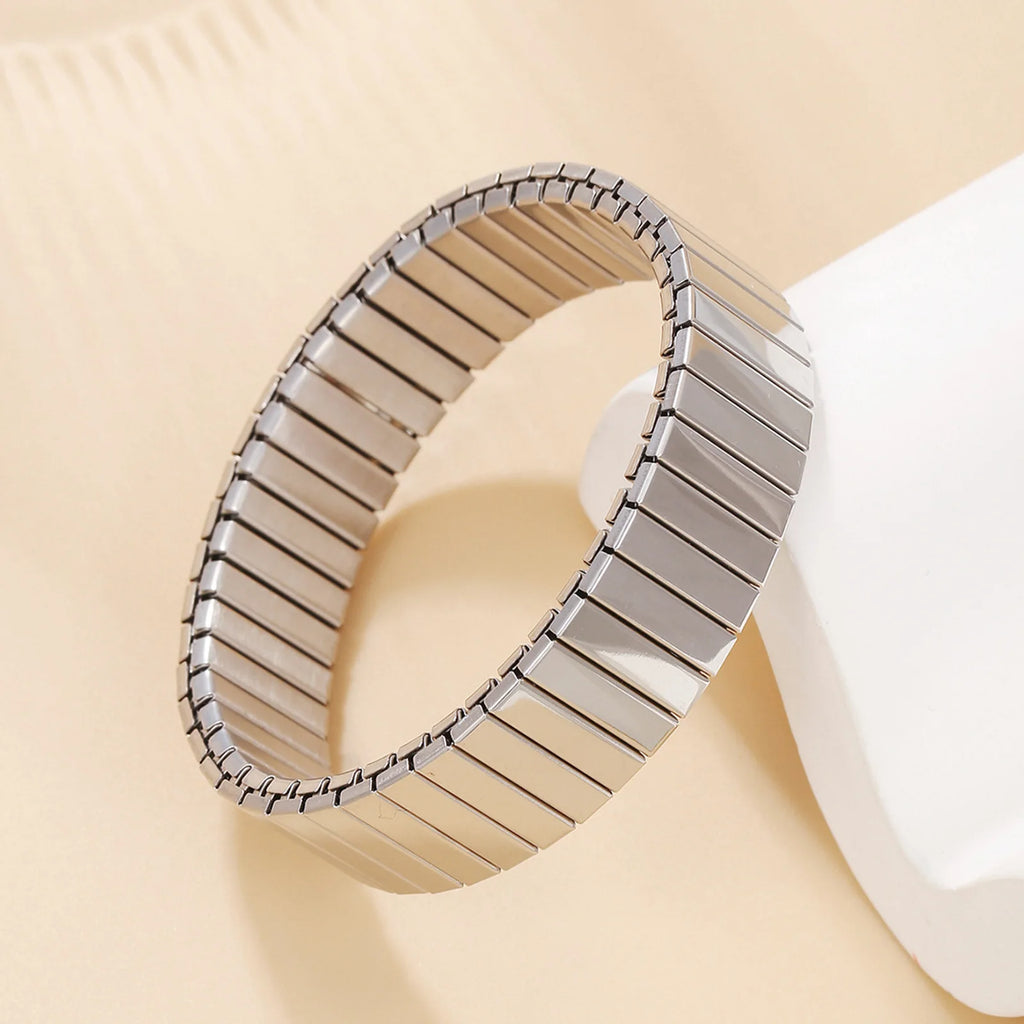 Minimal Square Chunky Bangle Bracelet — Stainless Steel