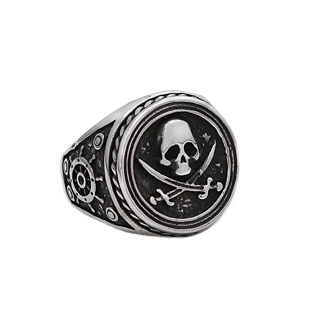 Skull Dagger Steel Ring Vintage Unique Double