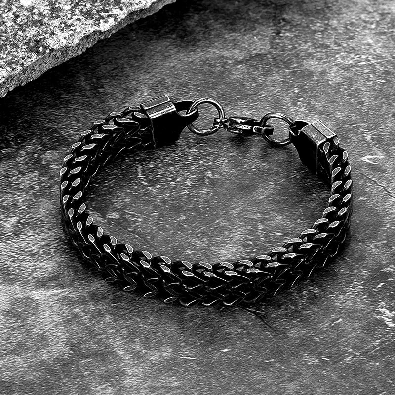 Black Reversible Double Chain Bracelet — Stainless Steel