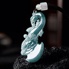 Natural Emerald Blue Water Dragon Phoenix Ax , Ice , Pendant for Men and Women, Jade Ornament