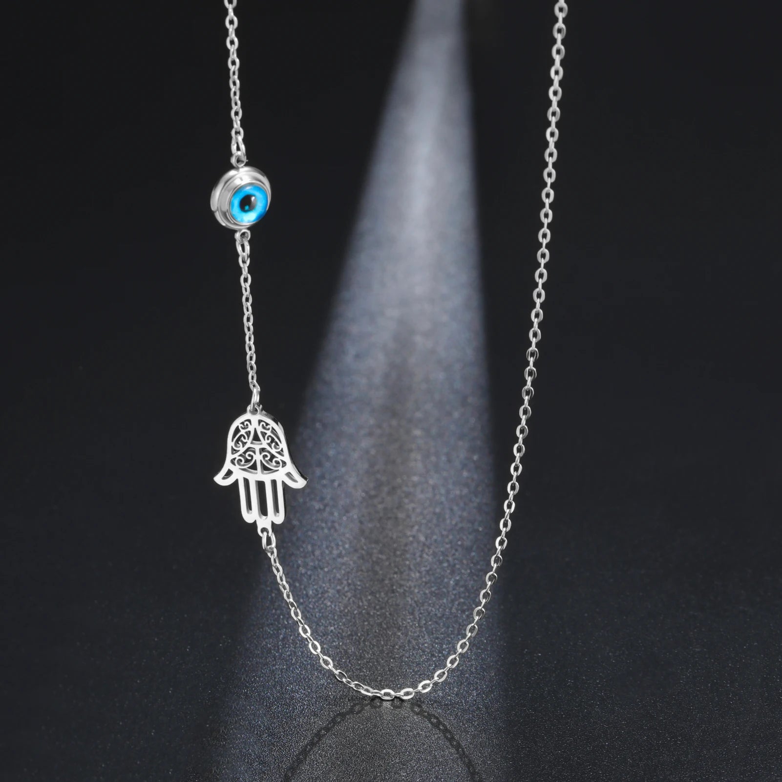 My Shape Turkish Hamsa Evil Eye Necklaces Stainless Steel Hollow Fatima Hand Chain Choker Fashion Lucky Jewelry