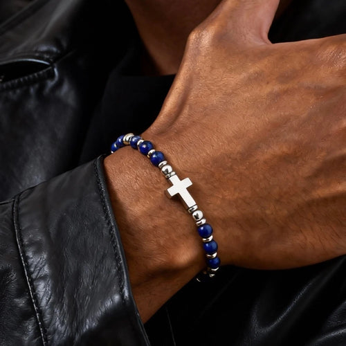 Cross Charm Stone Beaded Bracelet