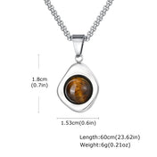 Irregular Tiger Eye Stone Pendant — Stainless Steel