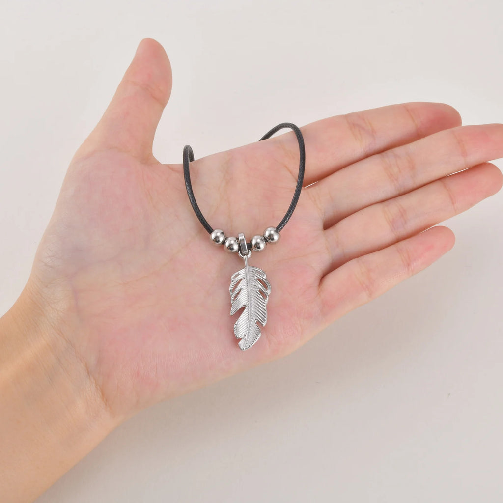 Feather Stainless Steel Pendant Necklace