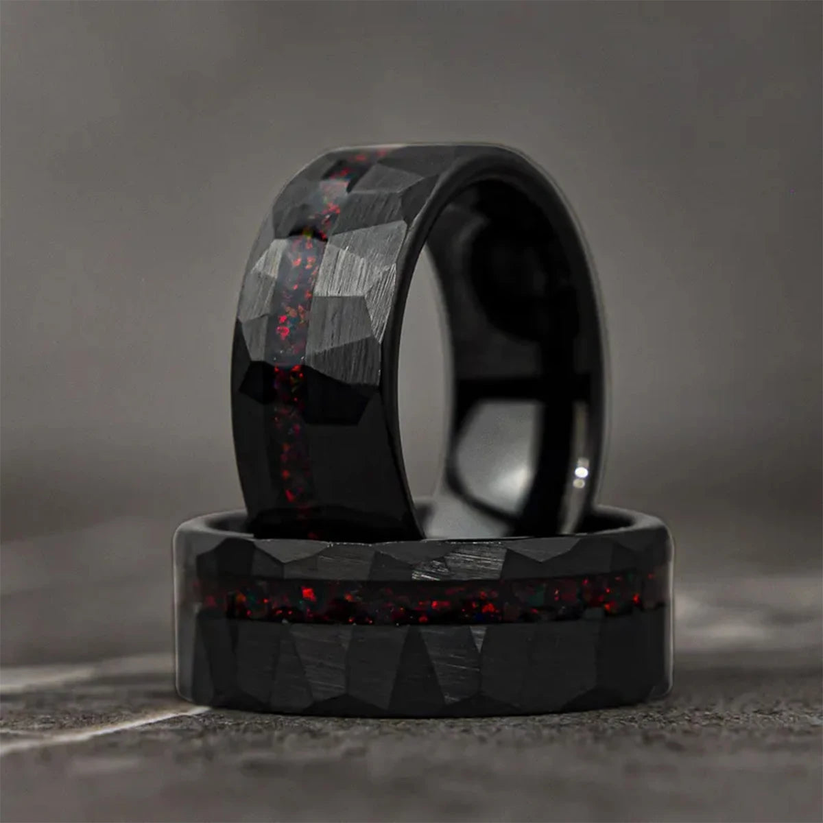 8MM Black Tungsten Carbide Rings for Man Fashion Jewelry Men's Wedding Bands Inlaid Red Opal Engagement Rings Fine Gifts Anillos