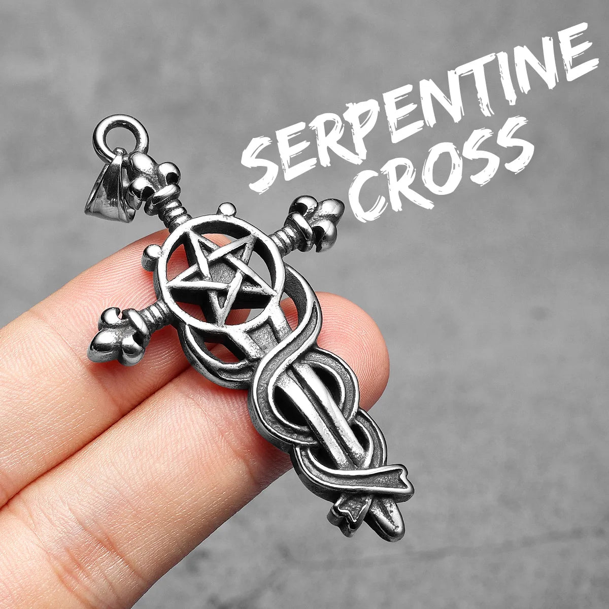 Serpentine Cross Pendant Necklace — Stainless Steel