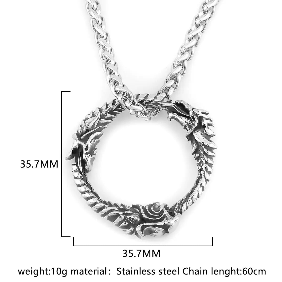 Stainless Steel Vikings Dragon Ouroboros Pendant Scandinavia Nordic Culture Rune Amulet Necklace Men's Punk Hip Hop