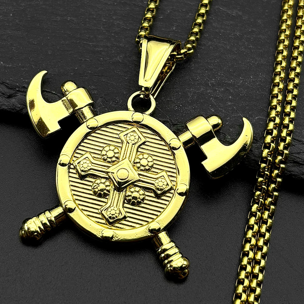 Cross Valknut Steel Pendant Viking Axes Shield