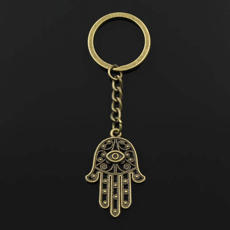 Fashion 30mm Key Ring Key Chain Keychain Jewelry Antique Bronze Silver Color Death Eye Hamsa Palm Fatima Hand 36x25mm Pendant