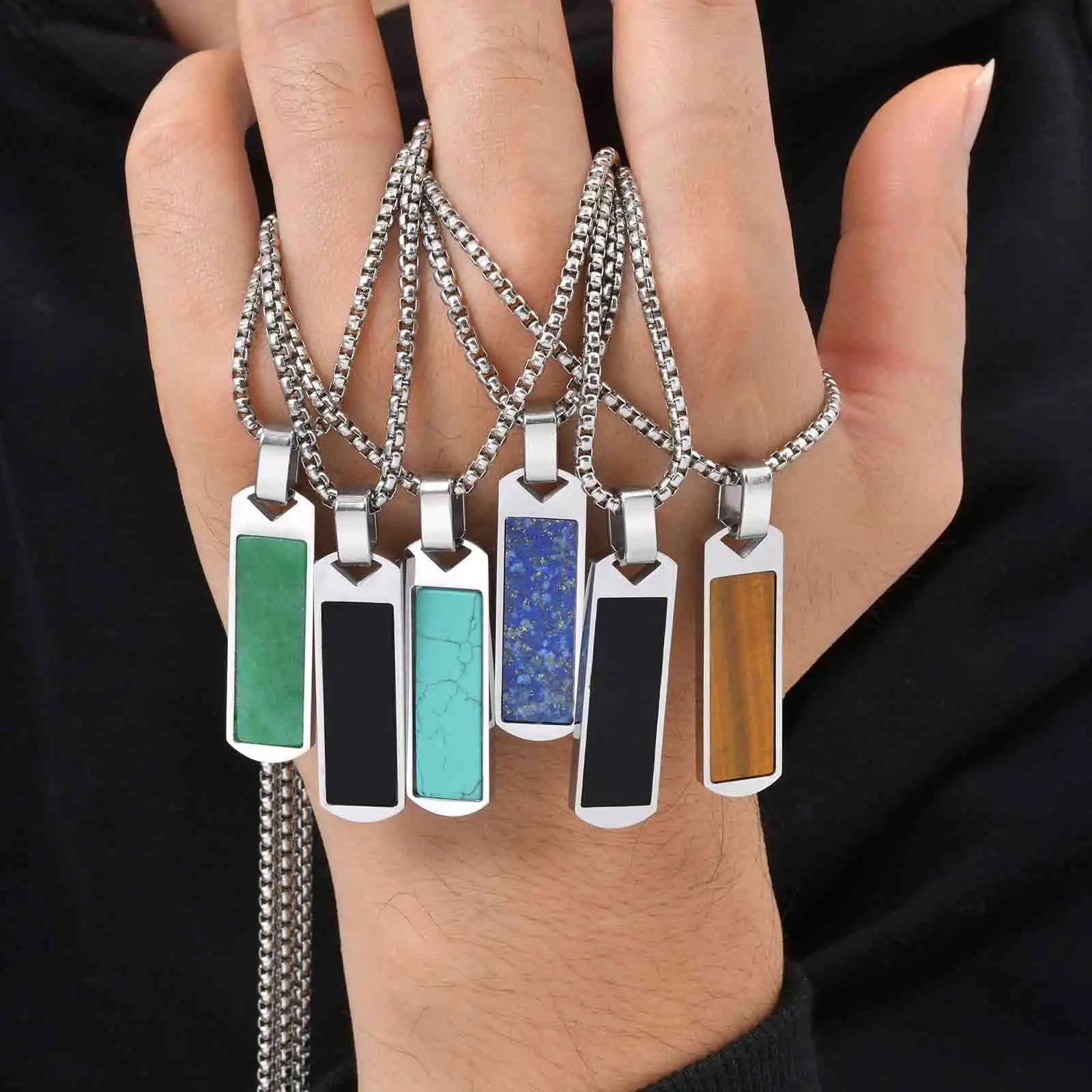 Natural Stone Healing Pendant — Stainless