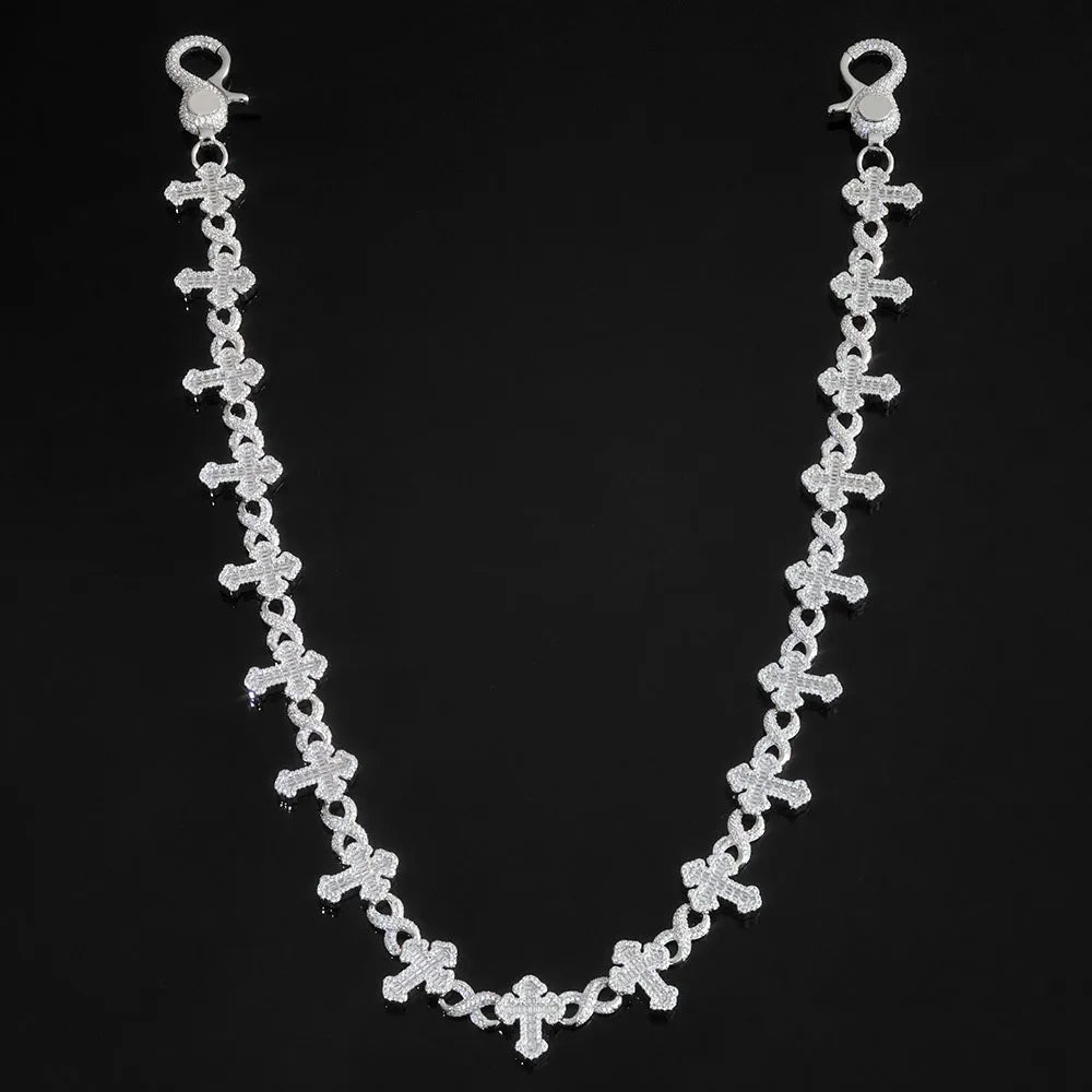 Silver Cross Iced Out Chain Necklace 15MM