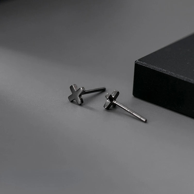 Black Cross Stud Earrings for Men & Women — Black-Tone