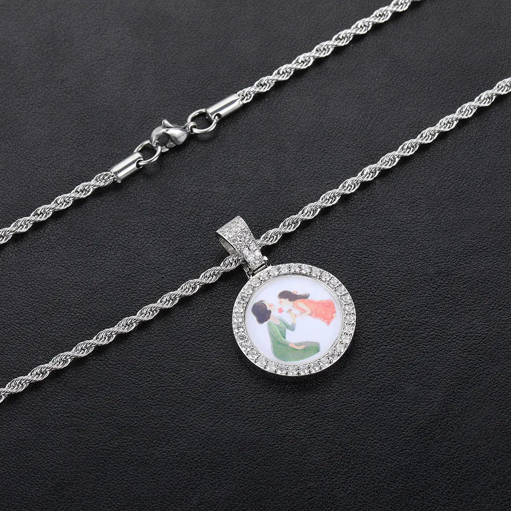 Iced Out Photo Pendant Necklace 26MM