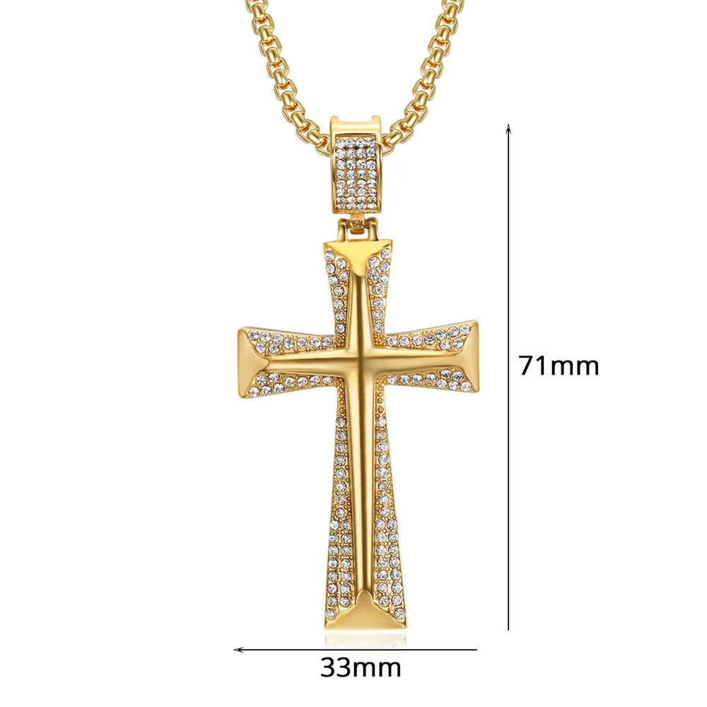 Iced Out Gold Knight Cross Pendant Necklace — Stainless Steel