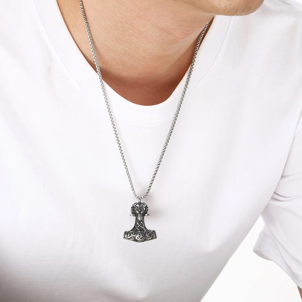 Viking Norse Thor Hammer Mjolnir Necklace — Stainless Steel