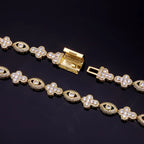 Two-Tone Cross Bracelet 18K Gold Silver CZ