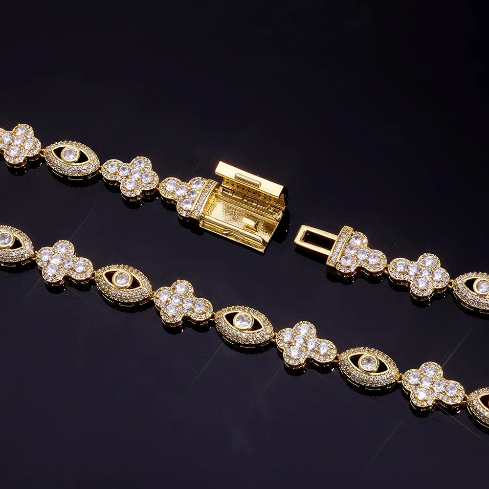 Two-Tone Cross Bracelet 18K Gold Silver CZ