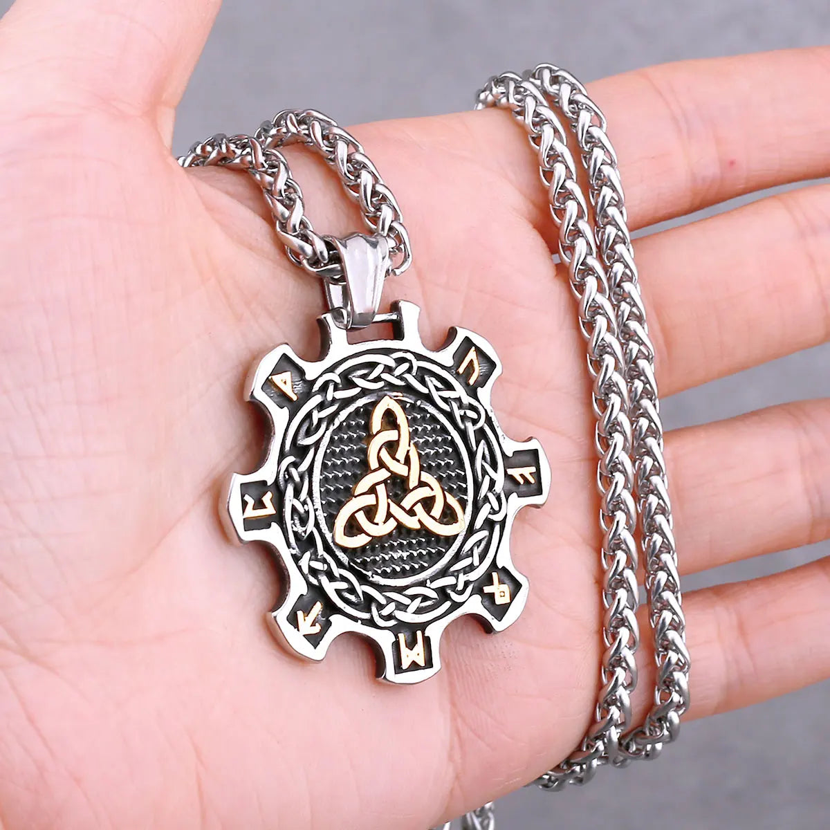 Odin Rune Vegvisir Pendant Necklace — Stainless Steel