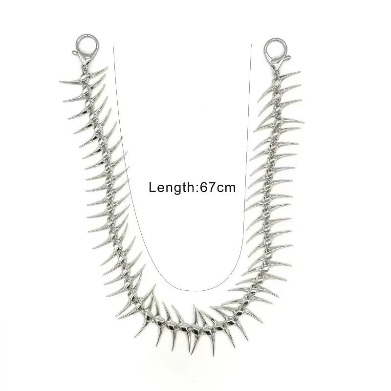 Gothic Y2K Spike Fishbone Waist Chain Necklace — Zinc Alloy