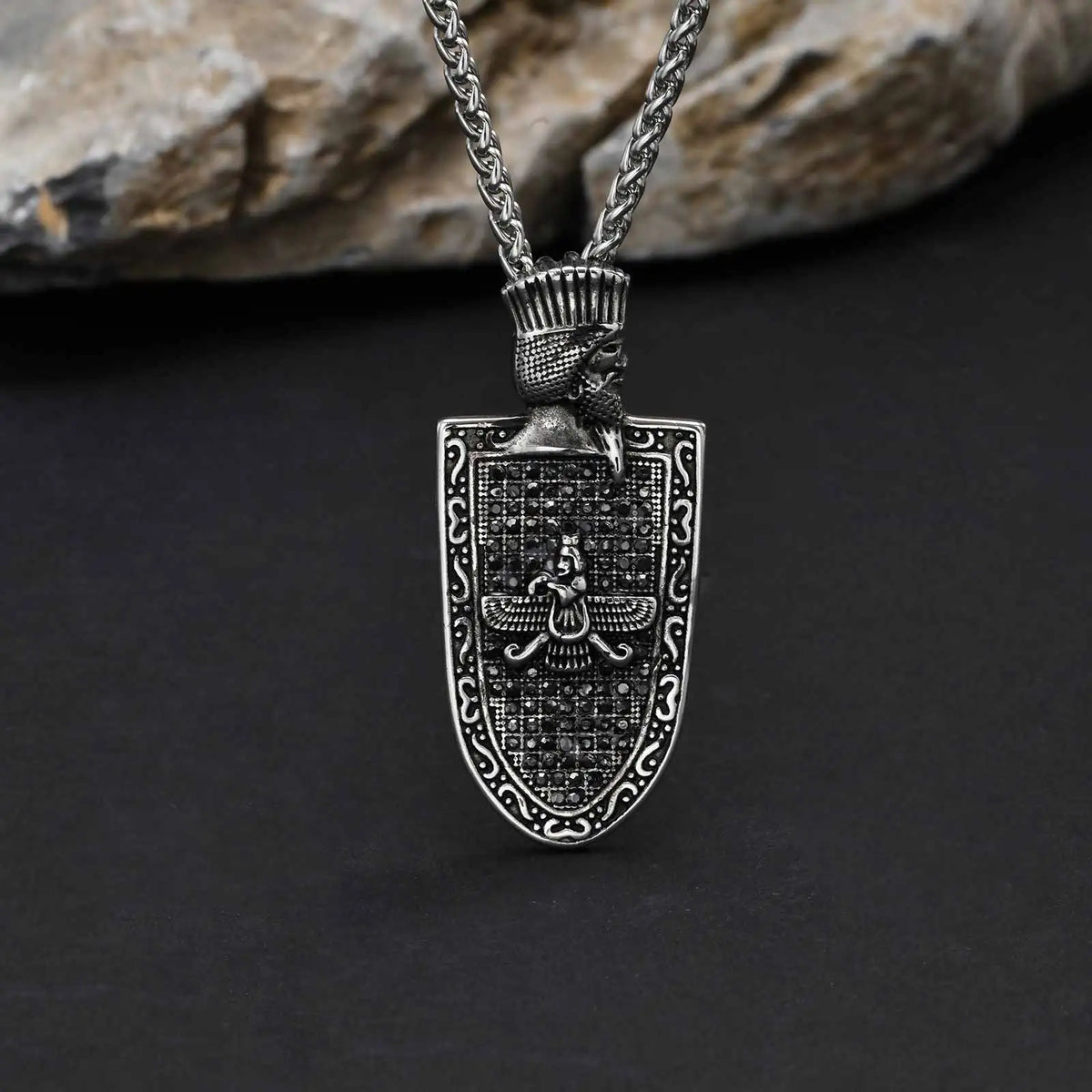 Vintage Zoroastrian Fire Worship Geometric Stainless Steel Pendant Necklace Trendy Punk Style for Men Religious Jewelry