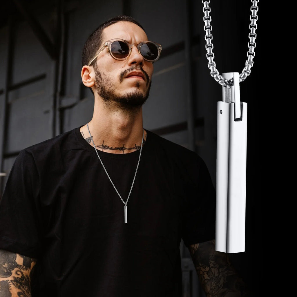 Vertical Bar Box Chain Pendant — Stainless