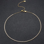 FEOBUR 2mm Moissanite Tennis Necklaces for Women S925 Silver Plated 18K Gold Adjustable Choker Full Diamond Neck Chain