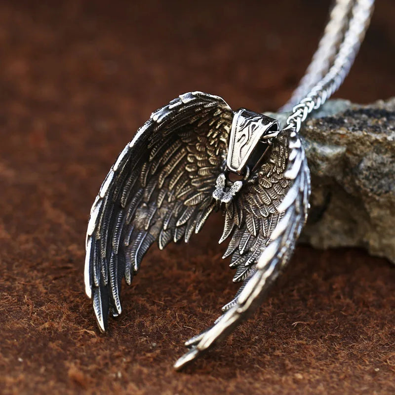 Angel Wings Pendant Necklace — Stainless Steel