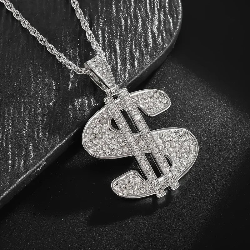 Hip Hop Iec Out Put Crystal Zirconia Dollar Sign Pendant Necklace Fashion Punk Cool Rock Rap Party Jewelry Accessories