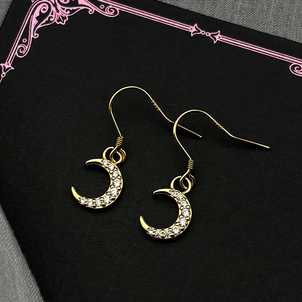 Moon Two-Tone Earrings Sterling Zircons Crescent