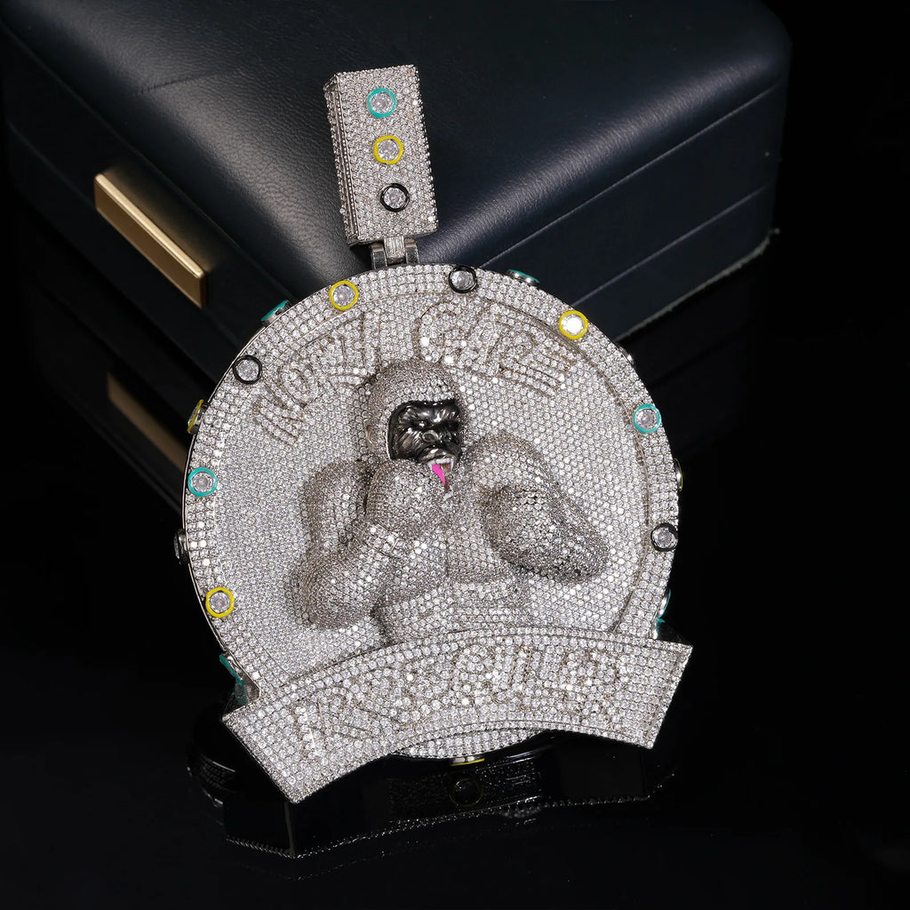 Hip Hop Style Copper Inlaid Zircon gorilla Boxer Pendant, Heavy Industry Trendy Personality Men's Necklace Accessories