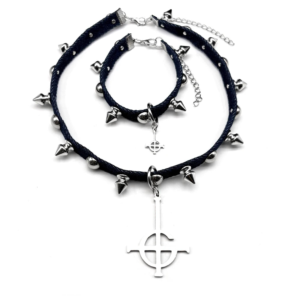 Gothic Cross Choker Necklace — Stainless Steel