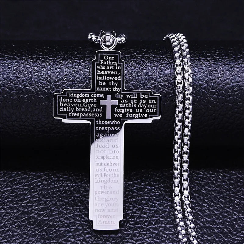 Bible Cross Stainless Steel Pendant Necklace
