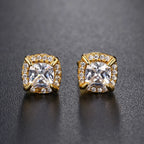 Two-Tone Iced Out Square Stud Earrings Multicolor